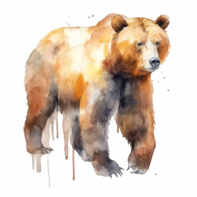 Brown Bear Watercolor isolated on white background, Watercolor Clipart painting, high quality, HD, children's book illustrations, realistic lifelike figures, white background