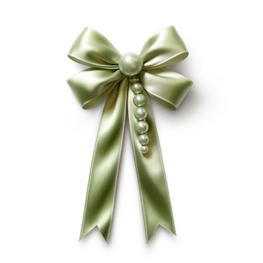 one biggest huge pastel khaki green thin ribbon bow delicate long long tail silk ribbon clipart luxury pearl and gemstone long charm jewelry decoration transparent png aesthetic truly timeless elegance premium luxury ornate photo realistic honestly reality consistent quality unique exquisite iridescence individuality array of rich treasured throughout the ages refinement symbolizing luxury glamour allure wonders oluminous quality light in a myriad of enchanting royal jewelry delicate polished so