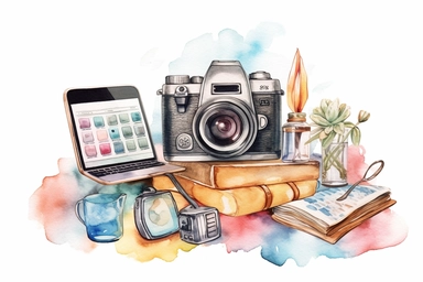 social media watercolor clipart. Facebook, tiktok, Pinterest, instagram, email cellphone laptop ,