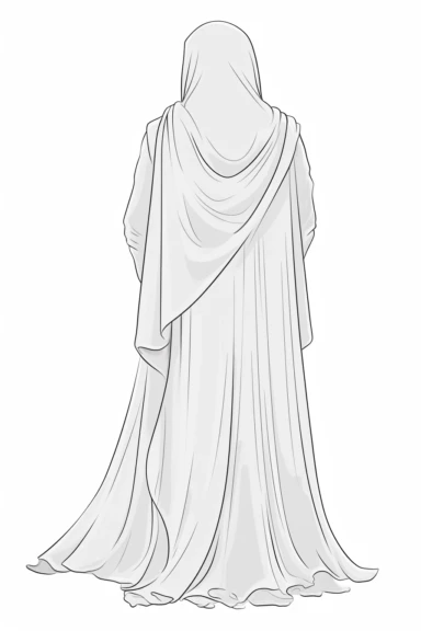 coloring page of a Hijabi woman back view clipart, muslim lady clipart, veiled woman clipart, floral lady hijab clipart , coloring book page for teens, no text, clean and simple line art