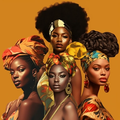 Eye-catching collage of black women in Pop Art style, featuring diverse hairstyles, fashion, and bold makeup, high-quality, clipart, empowering, vibrant, unique