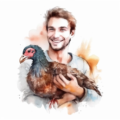 Adorable pet Turkey having happy moment with it's human owner, water color style, clipart, white background