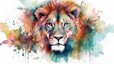 Design: The graphic created in a vector watercolor style, blending the ethereal and dreamy qualities of watercolor with the clean lines and versatility of vectors. The lion is depicted in a whimsical and enchanting manner, evoking a sense of magic and wonder. Own unique charm and personality, is portrayed with delicate and intricate details, showcasing the beauty and mystique of the natural world. Color Palette: The color palette is soft and pastel, inspired by the gentle hues found in watercolo