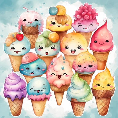 vector t shirt design Watercolor Ice Cream Ice Cream PNG Kawaii Clipart For Sublimation Designs Summer Clipart Food Clipart Dessert Clipart