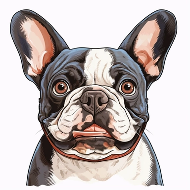 clipart of a happy french bulldog, americana style, portrait, white background, vector style