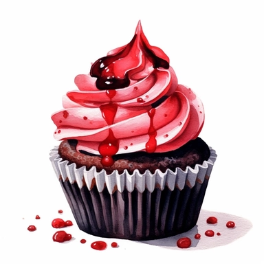 whimsical watercolour clip art individual red and black coloured cupcake - Image #2 <@1098423716465102849>