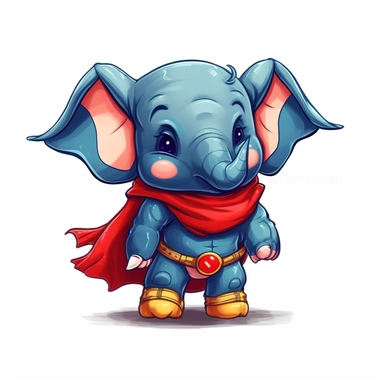 funny cute elephant in a Superhero Costume, clipart, isolated white background, 32k