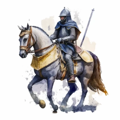 knight on a horse, watercolor clipart, transparent background, no text or logos or watermark