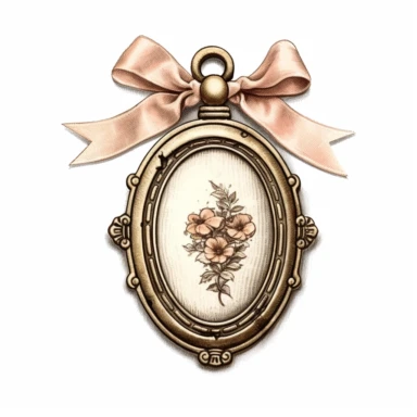 cottagecore clipart. a vintage locket on a white background. cottagecore, feminine, frilly
