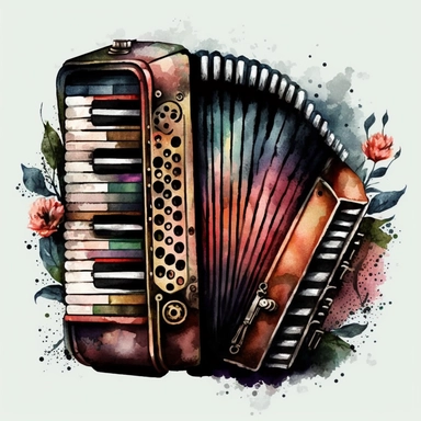Vintage Accordion Watercolor Clipart, clipart, white background, no watermark, no text, no word