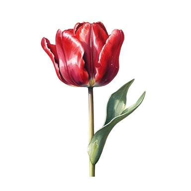 hyperrealism painting , a red tulip , white background, watercolor style, farmhouse chic, tempera clipart