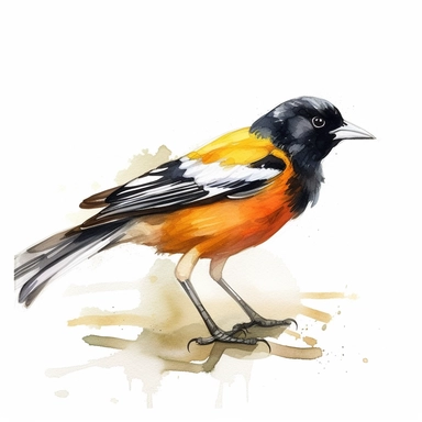Baltimore Oriole bird, water color style, clipart, white background