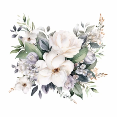 Watercolor Floral Clipart, White Flowers Clipart, Neutral Floral Clipart, White Flowers Frame, Floral Border, White Bouquet, Wedding Clipart, light lilac Floral