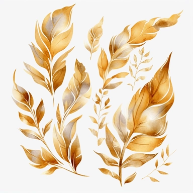 watercolor clipart gold leafs flashs tattoo, white background, realitic