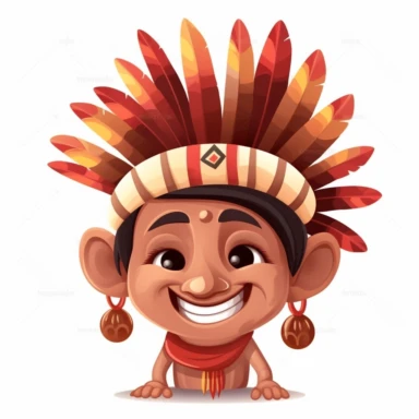 fantasy happy cute indian face, cartoon, clipart, mascot, isolated on white background