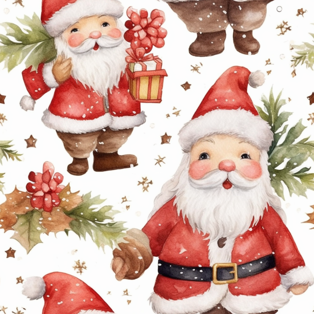 seamless, detailed watercolor, 1 christmas cute santa clipart, 5 ...