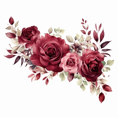 Watercolor dark Burgundy Roses Clipart, flower boarder