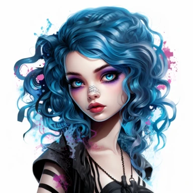 beautiful stunning pretty young woman monster high characters doll style, paint art style, clipart, white background, superrealistic, one of a kind