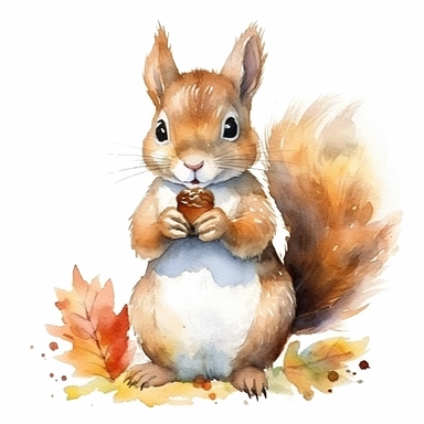 watercolor squirrel holding an acorn clip art