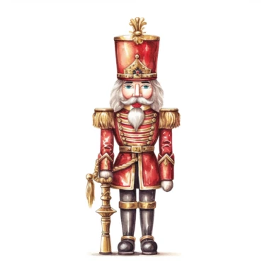 Christmas Nutcracker, Red and Gold colors in watercolor pencil drawing style, on a white background, clipart, high details, hdr, hyperrealism