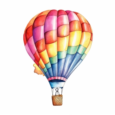 watercolor colorful clipart of a hot air balloon, hd, on white background