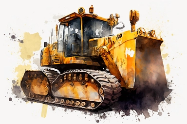 watercolor bulldozer clipart, hd, on white background, spaced out,