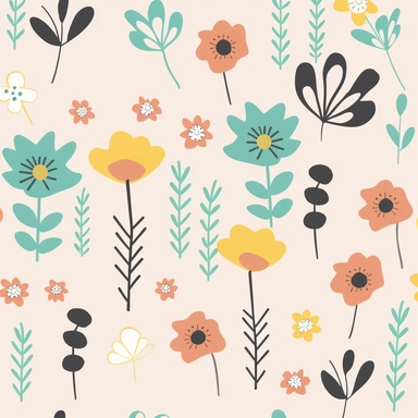 simple floral Pattern | GENRE: digital graphic clipart Art | EMOTION: cheerful | SCENE: A seamless pattern featuring simple digital graphic clipart art flowers in same sizes, with balanced negative space, in a peaceful and dreamy color palette | TAGS: doodle, floral, pattern, simple, cheerful | DESIGN ELEMENTS: Organic shames, bold textures, ample negative space | AESTHETIC: cheerful cartoon | COMPOSITION: Seamless, repeating pattern with a harmonious arrangement of elements and balanced negativ