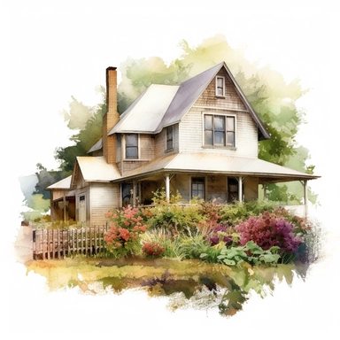 isolated clipart, farmhouse, highly realistic, flickr, watercolorist, uhd image, multi-layered mixed media