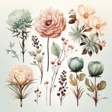watercolour, baby theme, clipart, soft and muted pastel nuances, boho style, white background
