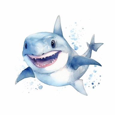 watercolor baby shark clipart, white background, HD, Color