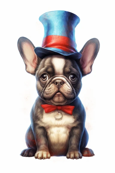 frenchie bulldog baby magician, cute, adorable, unique, watercolor, clipart, high quality, superhero, realistic, 8k