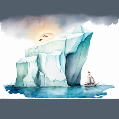 An [Iceberg in the sea] high defined, children book illustration, watercolor clipart
