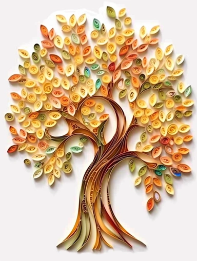 africa accacia tree art of quilling clipart, gold and glory pastel mute soft colors, illustration, white solid background,