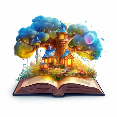 Enchanting storybook clipart, isolated on pure white background, high detail, 8k, realistic illustration, glowing dark background