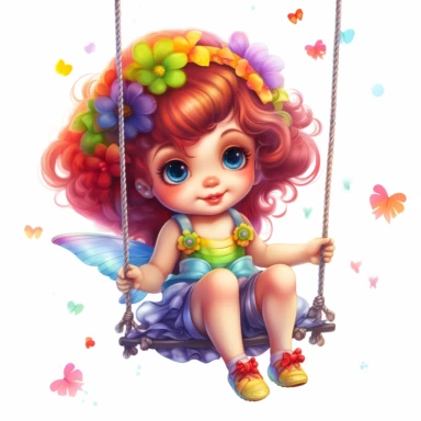 Fairy on Swing Clipart, baby girl, Rainbow Lollipop