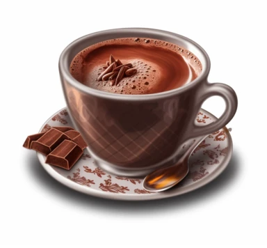 an image of a cup of chocolate hot cocoa, png clipart, in the style of kodak vision3 500t, hyper-realistic water, transparent/translucent medium, john batho, photo-realistic, rounded, ue5