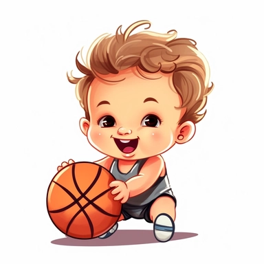clipart of super cute baby basketball player grafitty white background