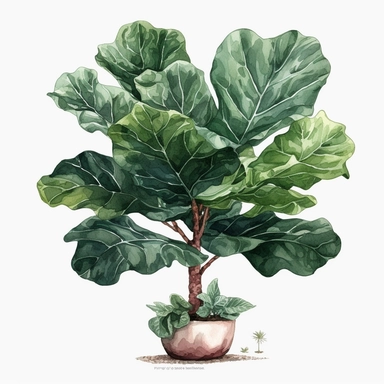 Watercolor Fiddle Leaf Fig Tree Clipart, Fiddle Leaf Fig, Minimalist Fiddle Leaf Fig Tree Watercolor, Ikebana Clipart, Separated design, 8k