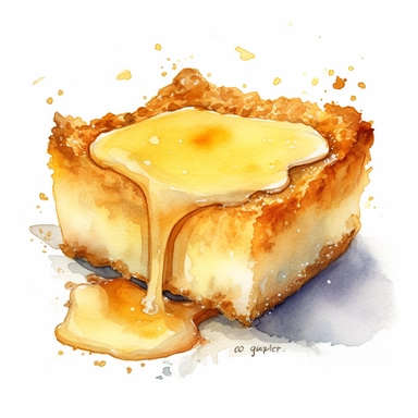 Gooey butter cake sharp illustration clipart, watercolor art, insane detail, white background
