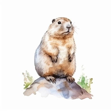Watercolor cute fluffy chubby marmot, clipart, isolated on white background