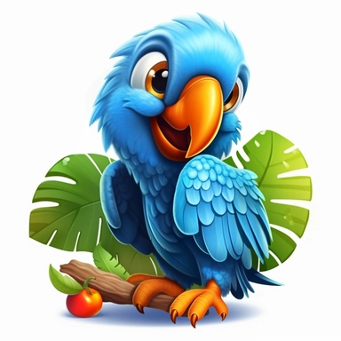a cartoon like blue parrot with an orange beak, full body, full of blue feathers, holding a ring in his mouth, children book style illustration, clipart style, HD, highly detailed, no watermark –ar 3:2 634894548