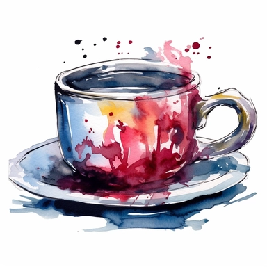 a Coffee cup in the style of watercolour clipart with detailed brush strokes