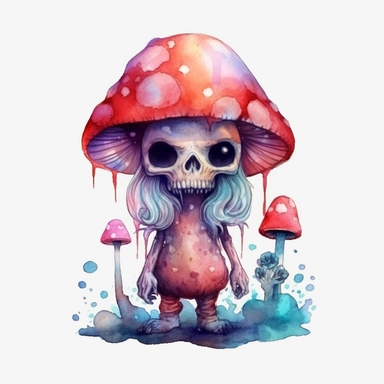 magic mushroom zombie, cute mushroom zombie, Watercolor clipart, magic solid background, transparent