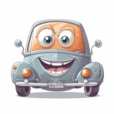 fantasy happy cute classic car mamal face, cartoon, clipart, mascot, isolated on white background