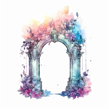 Galaxy Floral Gate Clipart, Watercolor Cartoon, hyper realistic, intricate detail, illustration style, high resolution, on the white background