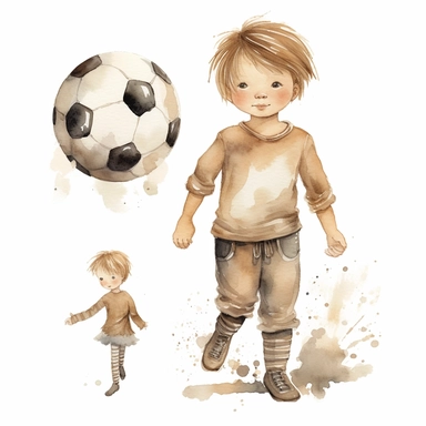 soccer tights watercolor childish sweet cute boy clipart football neutral color creme beige with white background--upbeta