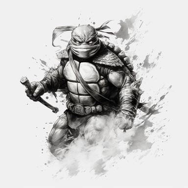 ninja turtles smoked drawing, black and white dark theme, clipart, on white background, spaced out, hd ar 2:3 s 1000