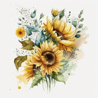 watercolor Sunflowers Clipart Sunflowers floral bouquet, white background, no text
