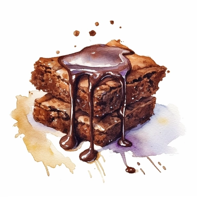 watercolor chocolate brownie clipart, isolated on white background, hd