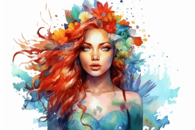 create image of amermaid painted with watercolors and photorealistic high details clipart in the style of Ana Maria edulescu